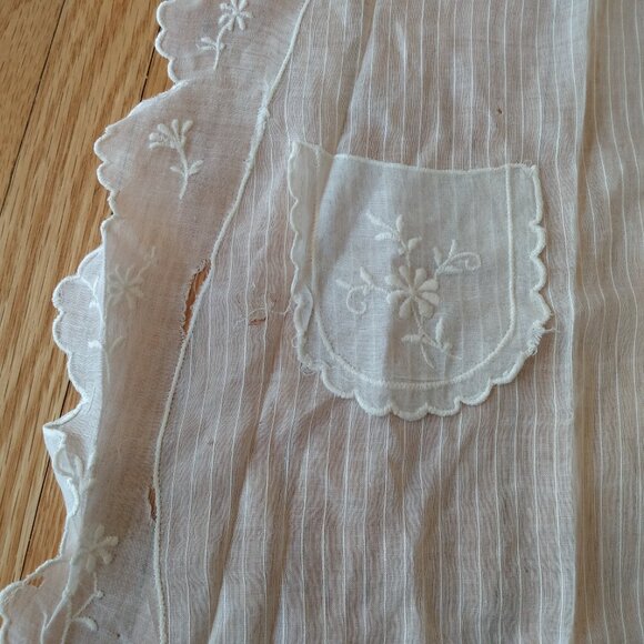 Antique Victorian Apron Vintage Small Sheer White Dainty AS IS Damaged Holes Tea - Picture 3 of 13